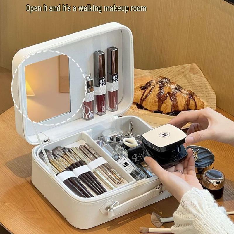 Desktop Cosmetic Storage Box with Mirror and Cabinet