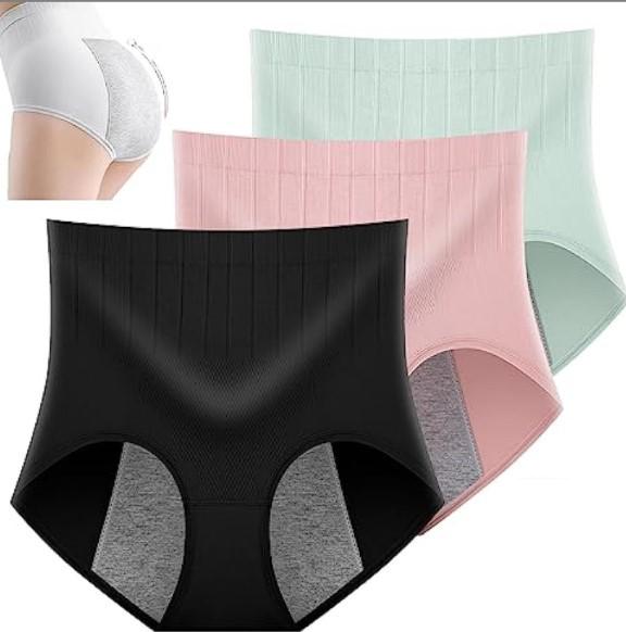 High-Waisted Women's Period Underwear - Tummy Control, Leak-Proof, Antibacterial Plus Size Seamless Panties.