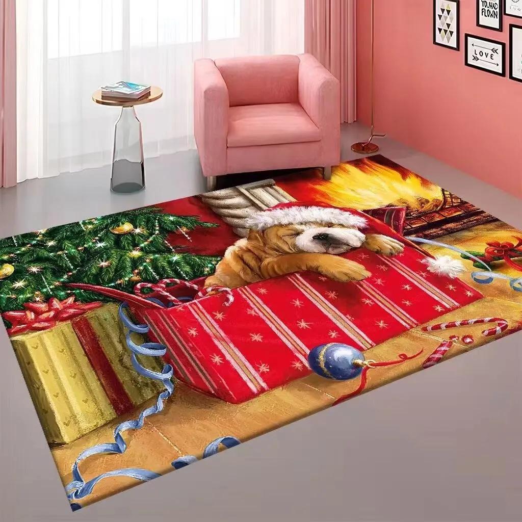 Merry Christmas Gifts Pattern Red Carpet Living Room Holiday Sofa Bedroom Study Kitchen Entrance Rug Non-slip Home Decor Mat