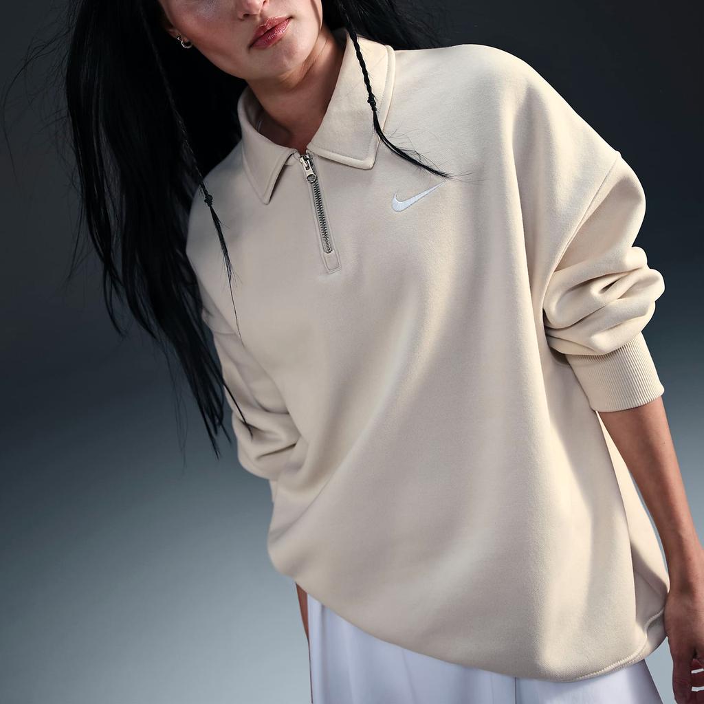 Nike Sportswear Phoenix Fleece Long Sleeve Polo Loose Sweatshirt Women Sweatshirt Light-Brown FZ3208-104