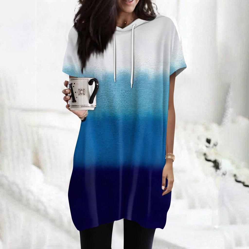 Women's  Hoodies Casual Short Sleeve Shirts Fashion Print Tunic Tops With Pockets