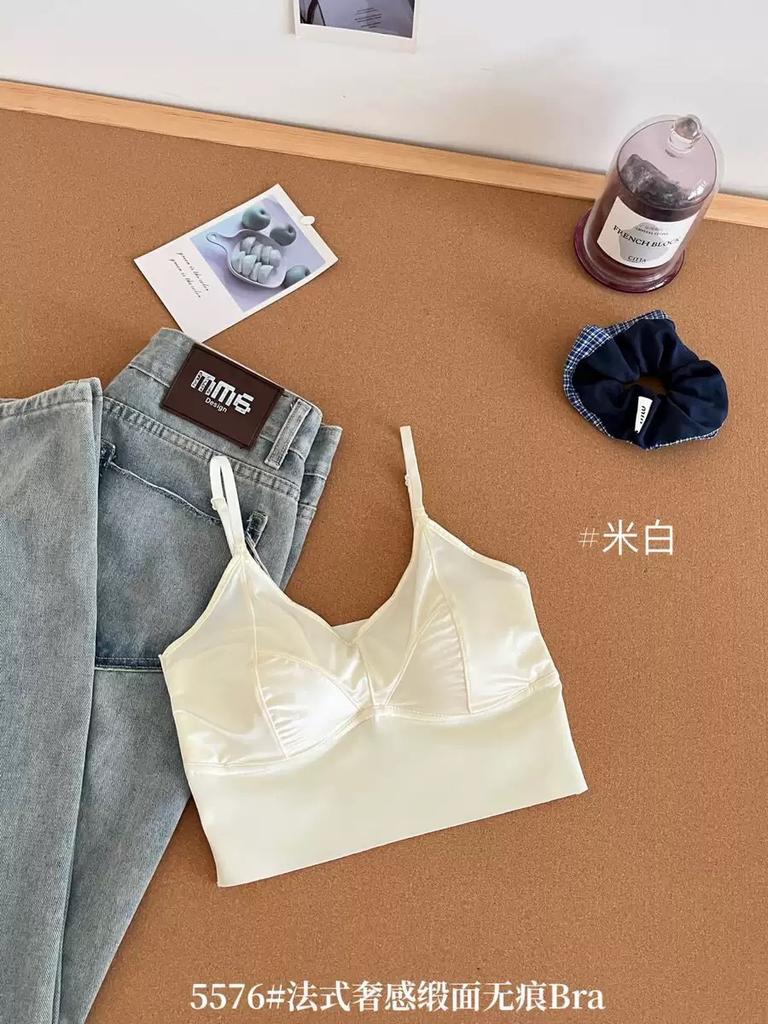 Light luxury satin seamless beauty back bra fixed cup with sling vest inside without steel ring base