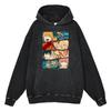 Heavyweight 440g Washed Vintage Denim-Style Anime Hoodie Men Streetwear Casual Sweatshirt