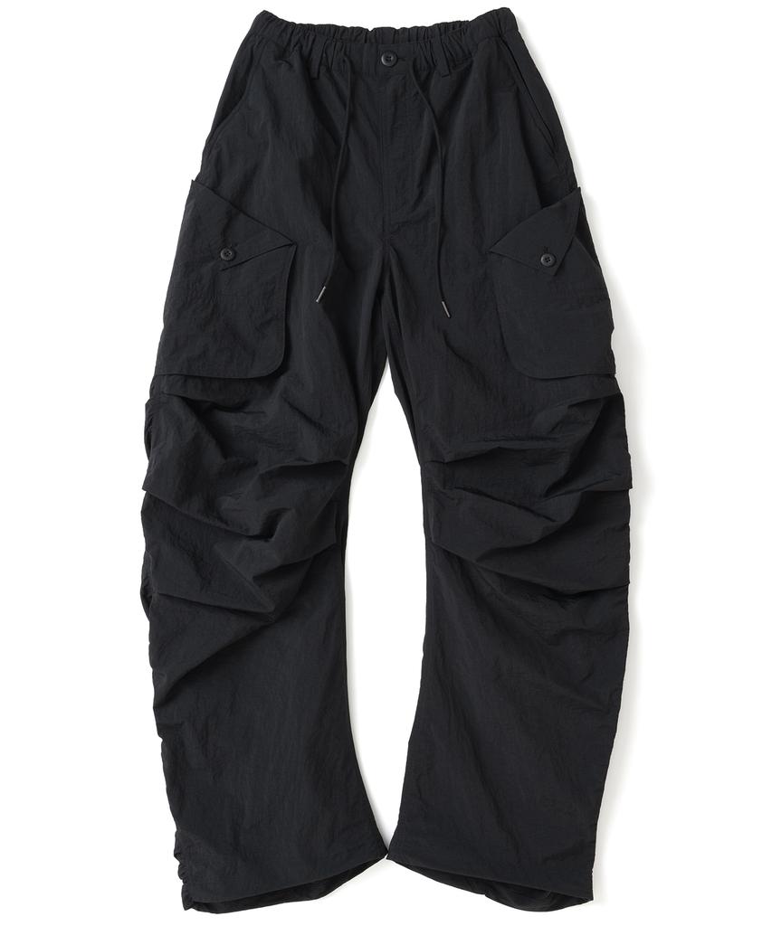 NOT4NERD Shirring Panel Curved Nylon Cargo Pants - Black