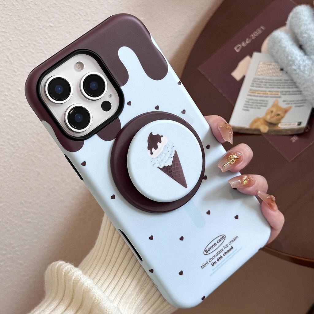Creative Ice Cream Foldable and Retractable Stand Phone Case