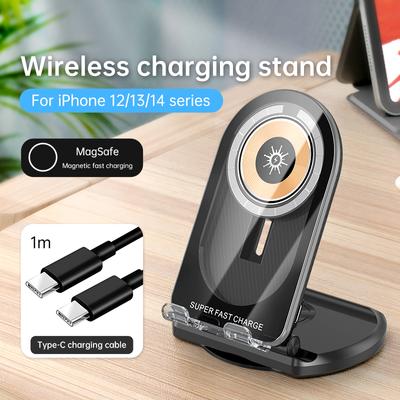 15w Magnetic Charge Stand Transparent Wireless Charge Phone Holder For Iphone 14pro 13 12 11 Desktop Magsafe Mobile Phone Dock