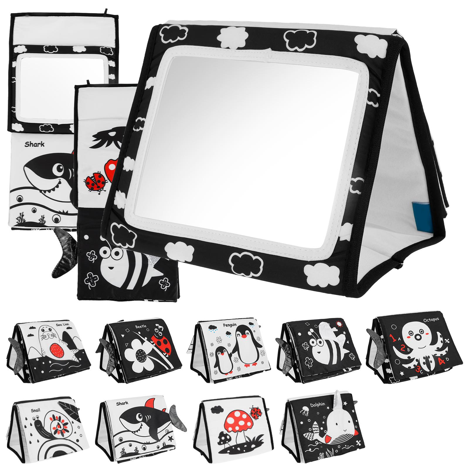 

Cloth Tummy Time Mirror Toy Build Cognitive Skill Baby Mirror Tummy Time Detachable Sand Book Baby Prone Toy Foldable for Infant