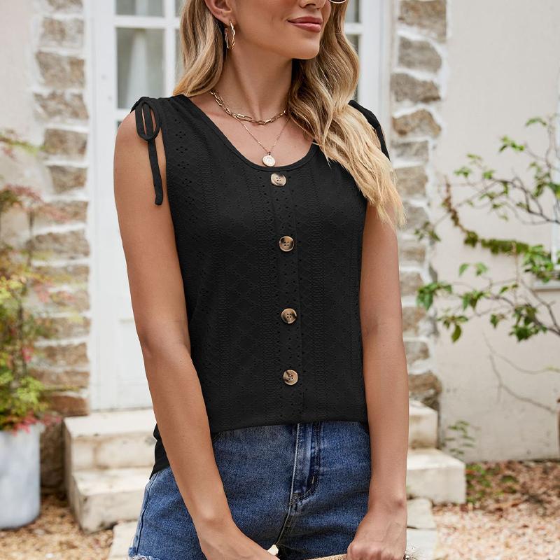 Women's Tops with Cut-out Drawstring Camisoles in Solid Color