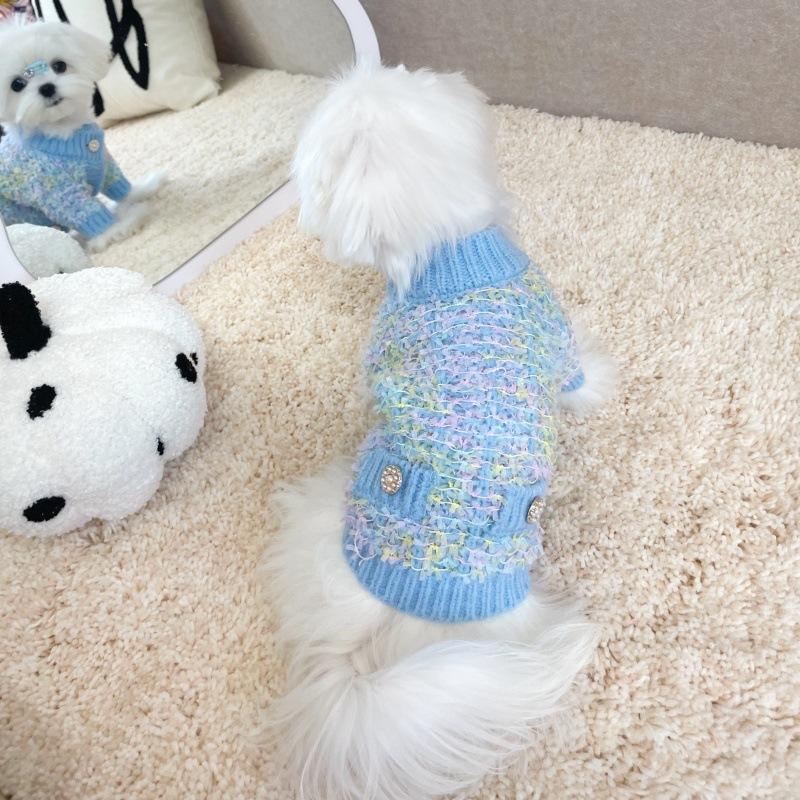 Autumn and Winter Colorful Sweater Pet Thickened Butterfly Yarn Knitted Cardigan Sweater Dog Cat Teddy Coat for Small Dogs
