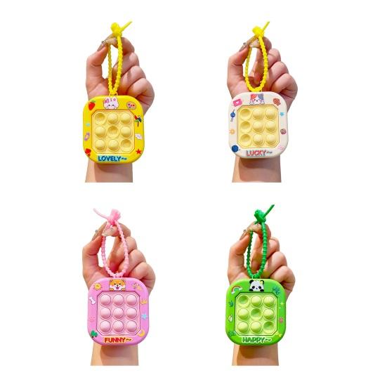 Yousheng Keychain Pendant Cartoon Cat Panda Design Whack-a-mole Toy Key Chain with Braided Lanyard Stress Relief Pressable Silicone Bubbles