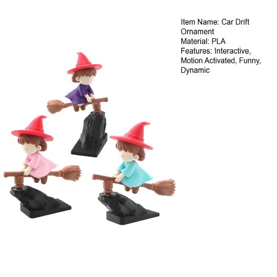 Balai de Sorcière Ornements de Tableau de Bord pour Drift Décoration de Tableau de Bord de Voiture Amusante Activée par le Mouvement Tournant de Drift Mini Accessoire Dynamique Interactif pour Intérieur Automobile