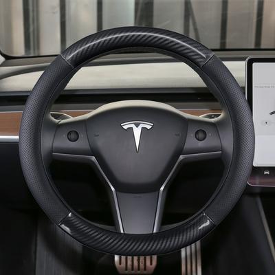Kryt na volant auta z uhlíkových vláken + pravá kůže, protiskluzový, pro Tesla Model 3 2016 2018 Autodoplňky