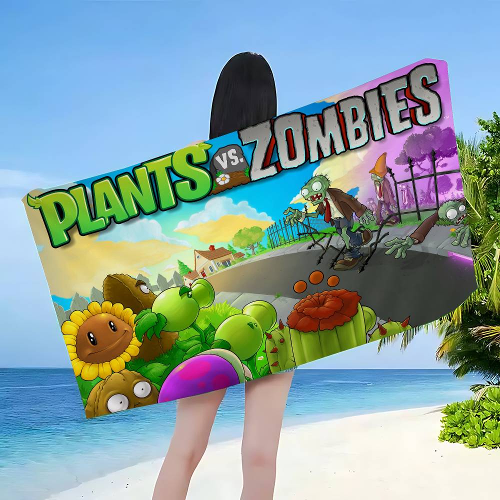 Classic Game P-Plants Vs Z-Zombies Microfiber Blanket Quick Drying Beach Towels Oversized Printing Super Absorbent Pool Towel