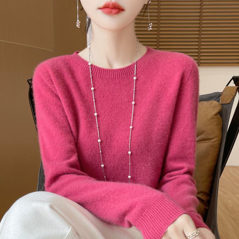 Höst/Vinter 100% Ull Rundhals Slim Fit Dammode Stickad Tröja