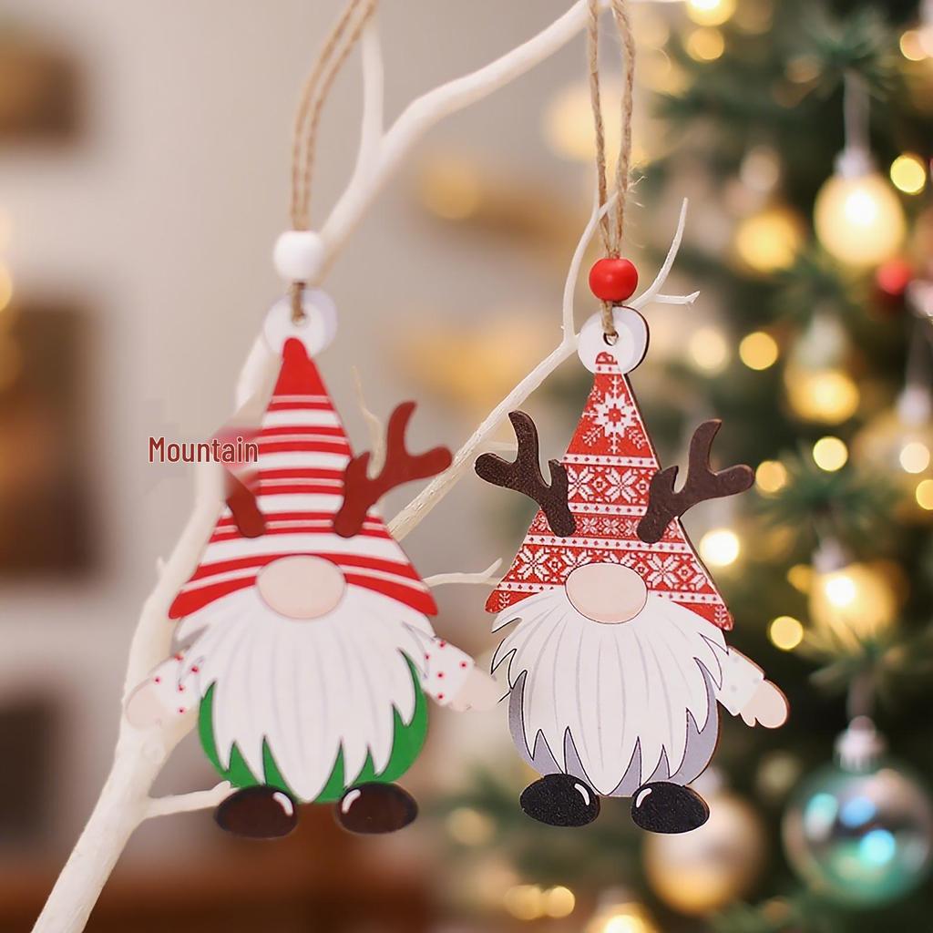 Faceless Doll Antler Christmas Ornaments: Cartoon Wooden Decorations & Tree Accessories