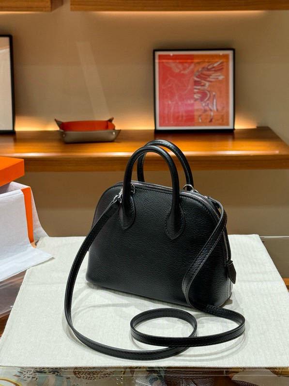 Mini Bowling Goat Grain Cowhide Leather Shoulder Bag
