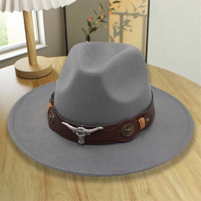 Hat Men's and Women's Felt Hat Fashion Personality Size Bull Head Jazz Hat Mongolian Tibetan Western Riding Sun Hat