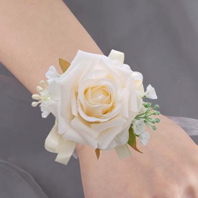 Grünes Blattband Realistische Handgelenk Blume Braut Brautjungfer Schwestern Gruppe Gefälschte Rose Hand Blume Hochzeit