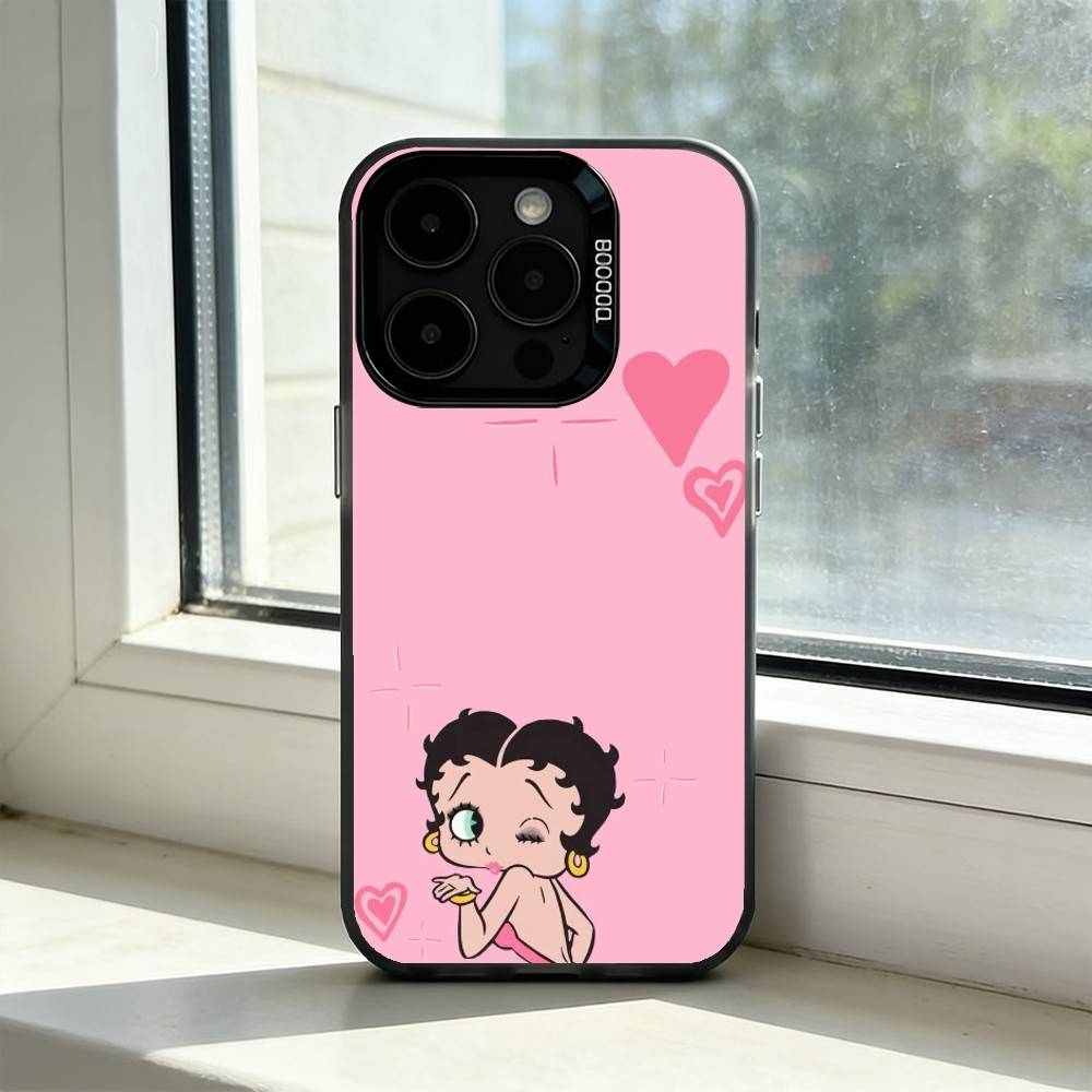 Custodia per Telefono B-Betty B-Boop Cartone Animato Retrò per iPhone 17,16,15,14,13,12,11 Plus,Pro Max,XS,Interno Placcato Argento Colorato
