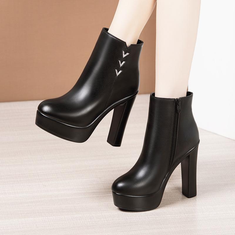 Fashion 13cm Small Size 32-43 Elegant Thick Platform Shoes Women Boots Winter 2025 Block High Heels Warm Fur Ankle Boots Office Model