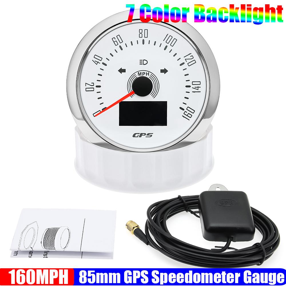 7 Color 85mm GPS Speedometer Gauge with Antenna 200KMH,160MPH Speed Meter COG TRIP ODO Turn Light Car Boat Yacht 12V24V