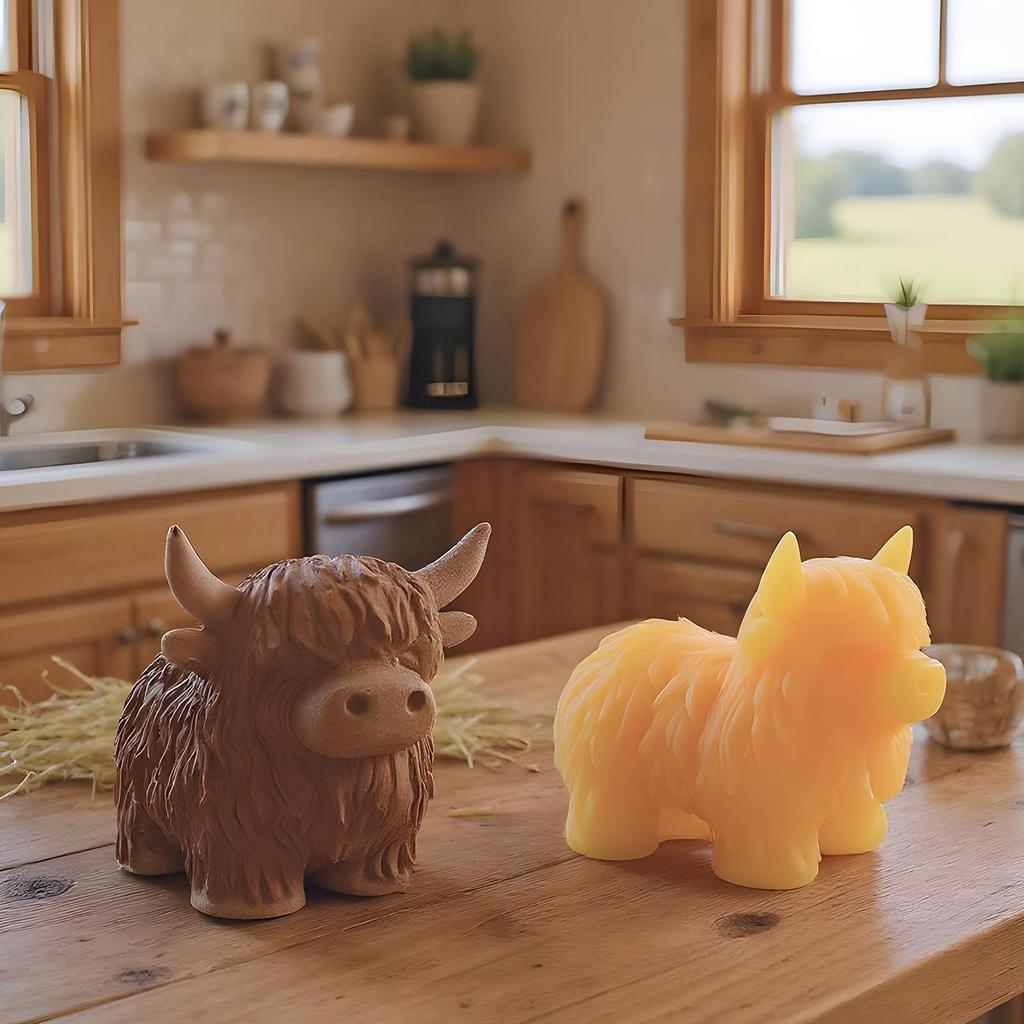 3D Highland Cow Silicone Mold Harvest Festival Highland Yak Candle Epoxy Resin Decorative Animal Crystal Farm Casting Mold