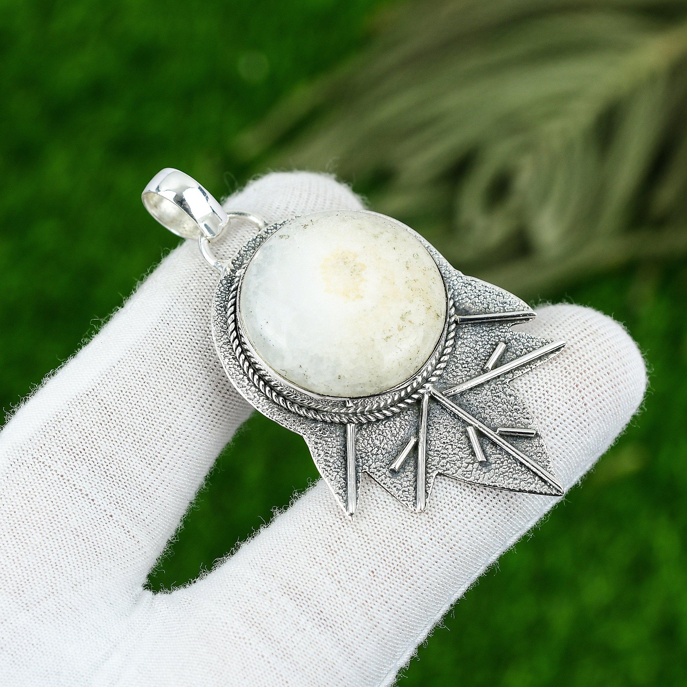 

Natural Solar Moss Opal Gemstone Pendant 925 Sterling Silver Jewelry For Women