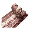 Office Desk Organization Tape 6 Rolls Plaid Washi Set, Grid Checkered Pattern Masking Tape, Self Literary Art Style Adhesive Decorative for