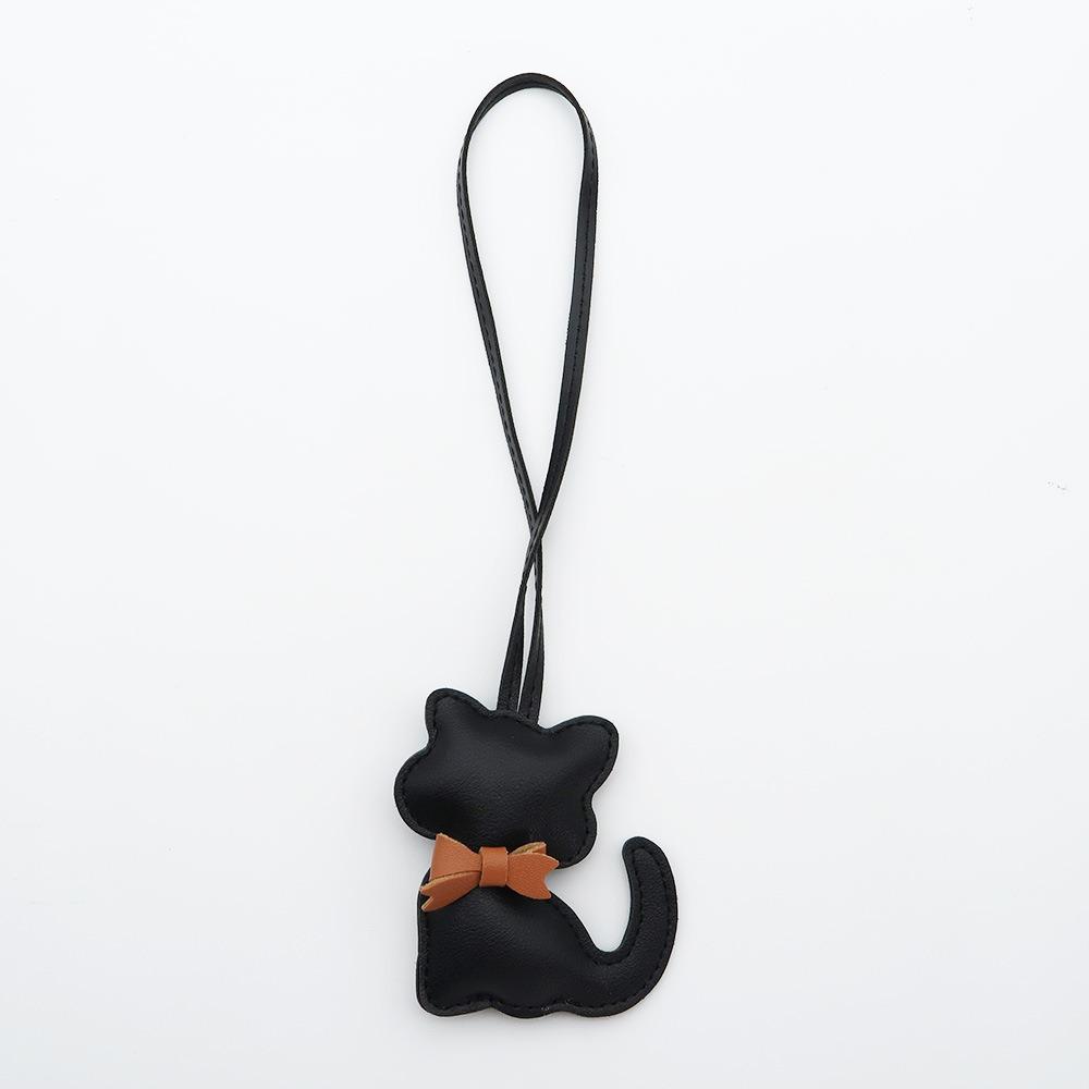 New PU Leather Kitten Bag Charm with Bow Cute Cartoon Animal Cat Pendant for Women's Handbags Small Gift