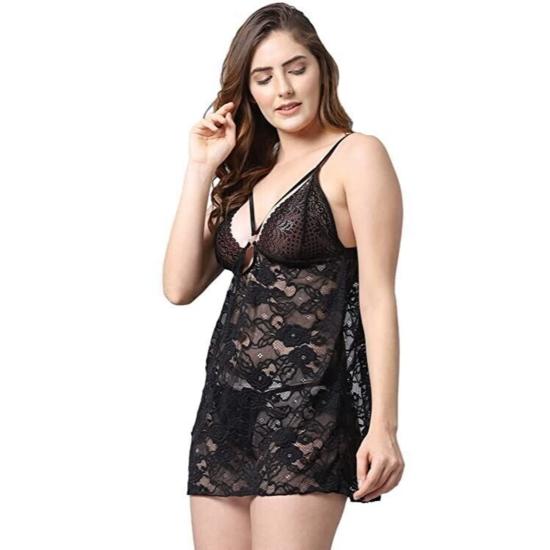 Ladysta Damen Spitzen-Babydoll Über Knie Kleid/Ärmellose Dessous Nachtwäsche