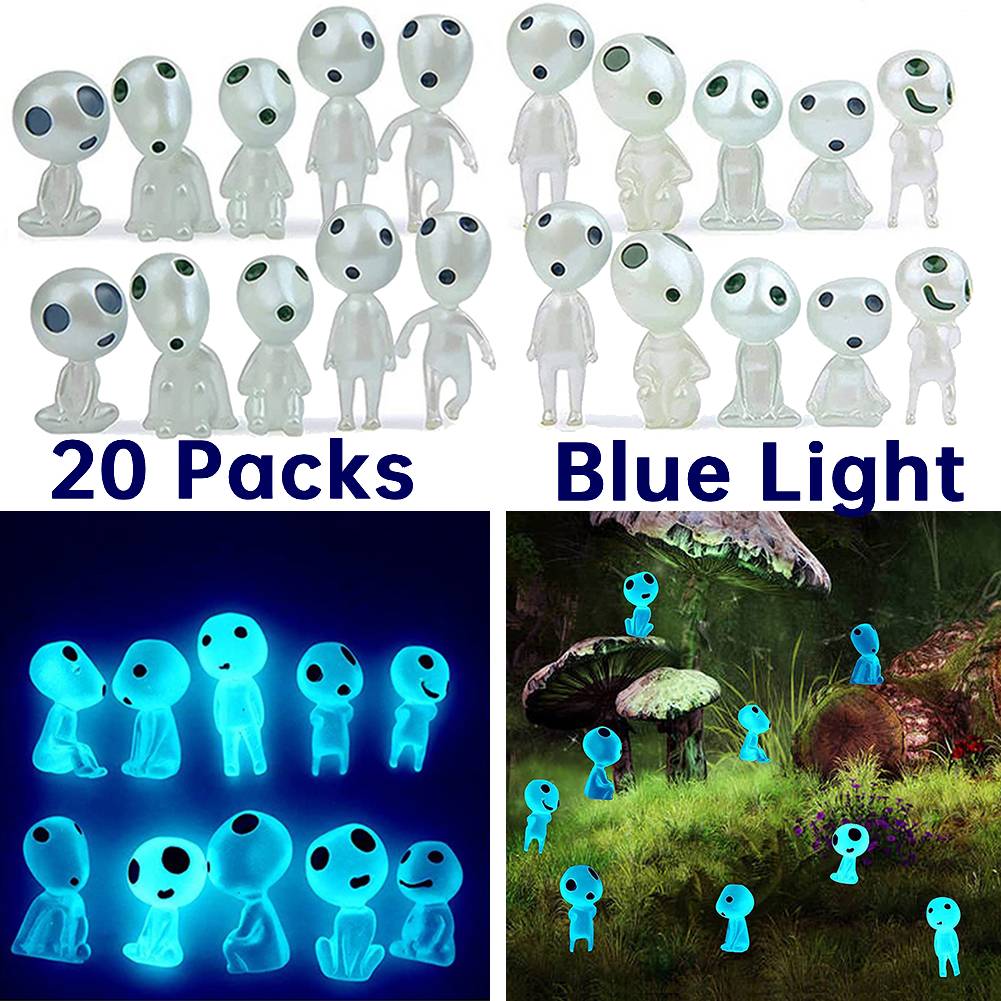 20Pcs Luminous Elves Mini Figurines Fish Tank Decor Kodama Glow In The Dark Figures Garden Micro Flower Potted Landscape Ornamen