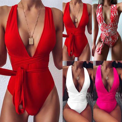 Women’s Sexy Monokini Bathing Suit Tie-Strap Swimwear Solid Color One-Piece Swimsuit