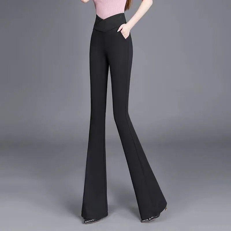 New Spring and Autumn Style Micro-flare Pants for Women with High Waist Design Niche Slim and Draped Trousers