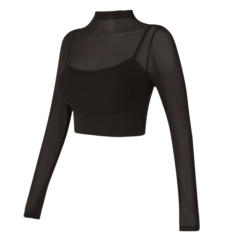 High-Value Mesh Yoga Suit with Chest Pads for Women – Two-Piece Fitness Top for Autumn/Winter Running and Training