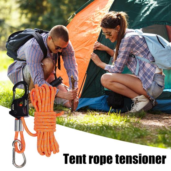 Tent Rope Tightener with Carabiner Clip Lanyard Adjuster Compact Size Portable Universal Self-locking Tent Rope Tensioner Outdoor Equipment Tool