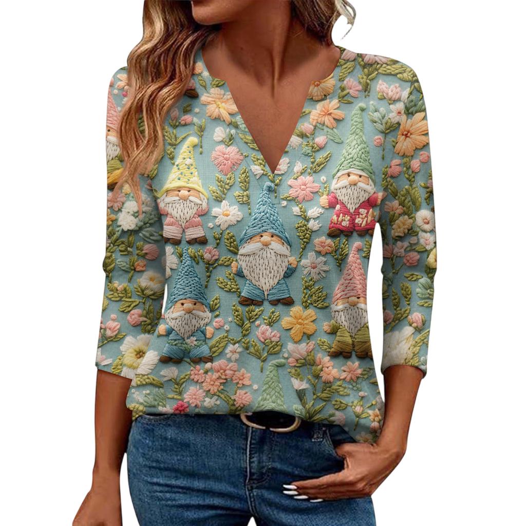 Women's Casual Fashionable Sexy Comfortable V-Neck Christmas Three-Quarter Sleeve Top