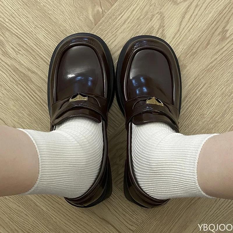 Fashion Spring Autumn Women's Loafers Retro Fashion Brown Height Increasing Anti Slip Pumps British Banquet Matching High Heels 2025