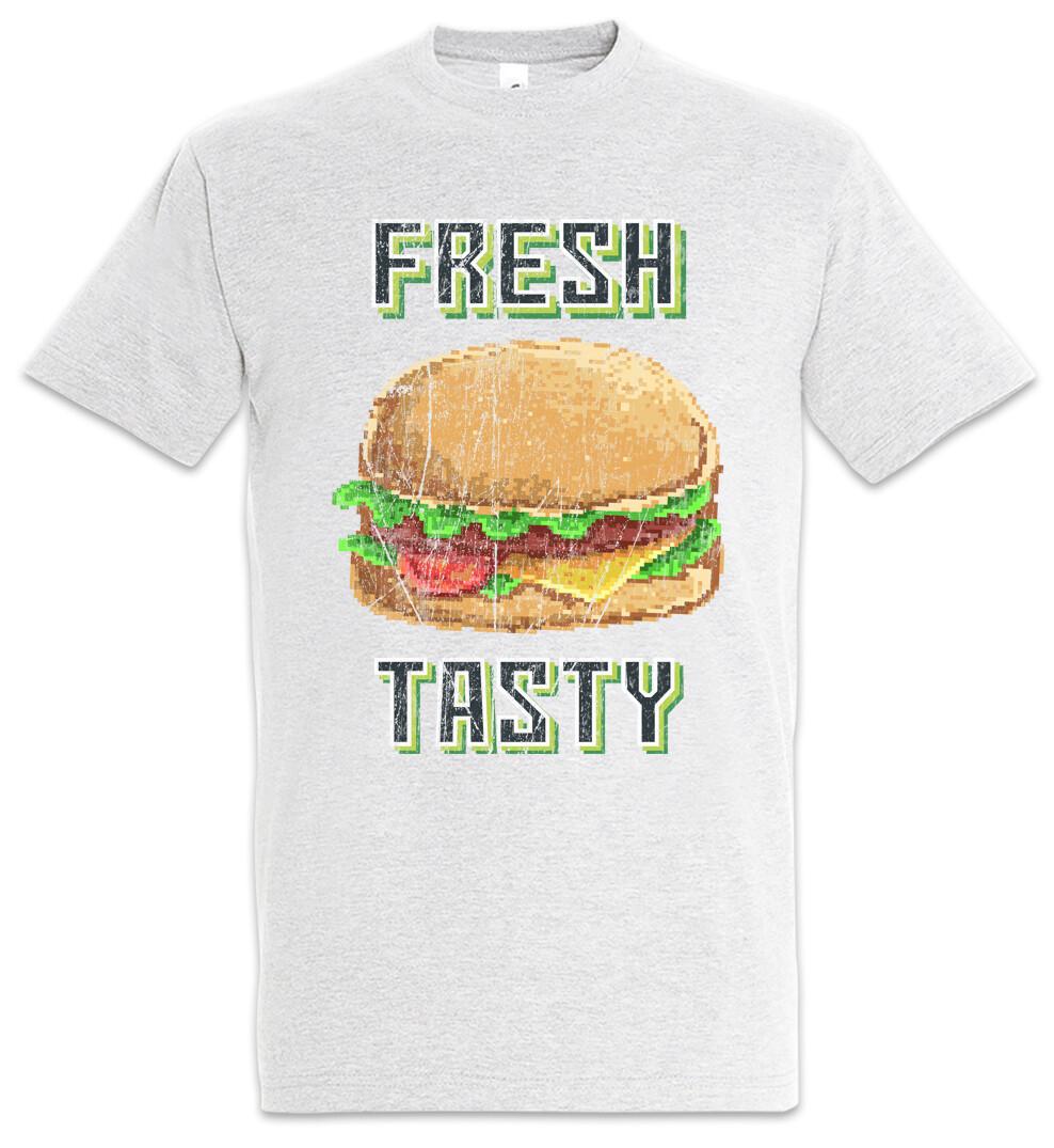 

Fresh Tasty T-Shirt Mens Womens Tees Top Burger Barbecue Pixel Retro Arcade Hamburger Chef Bun S