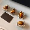 Tiger's eye oval pearl stud earrings autumn and winter temperament earrings personalized fashion earrings women