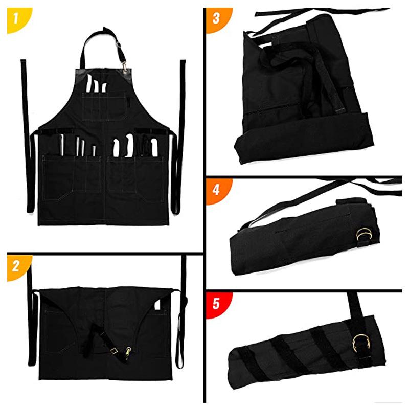 Custom Logo Waterproof Multi-Pocket Canvas Apron for BBQ, Restaurant, and Hairdresser Use