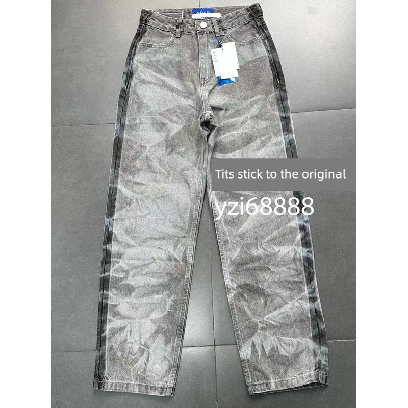 South Korea Single Ade * Family Welfare High Waist Gray Black Men and Women Same Style Ruan Cool Handsome Easiest for Match Washing Water Denim Pants