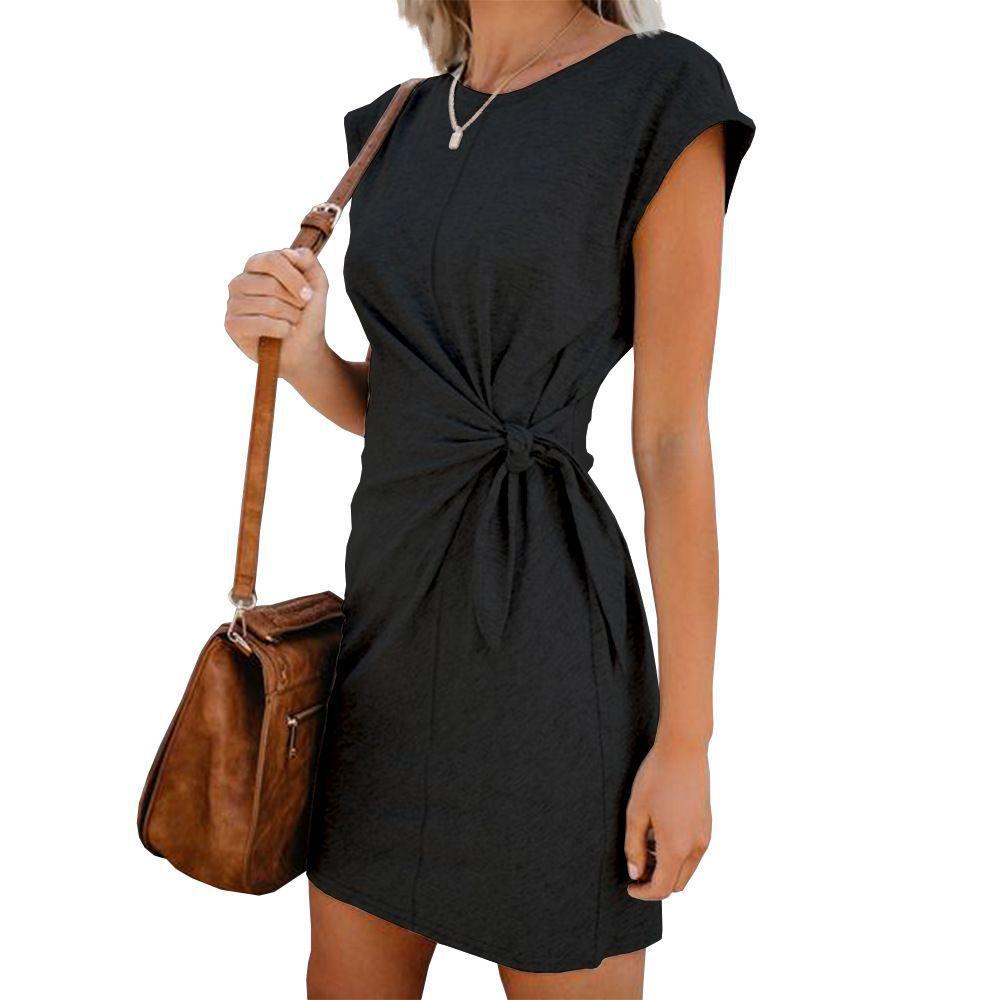 2025 Loose Fit Lace-Up Round Neck Short Sleeve Dress