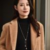 Autumn And Winter Fashionable Simple Long Fringed Necklace Women'S Pearl Zircon Rubik'S Cube Sweater Chain Autumn And Winter Versatile