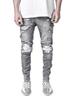Trendy Men's European Stretch Motorcycle Black Ripped Denim Jeans