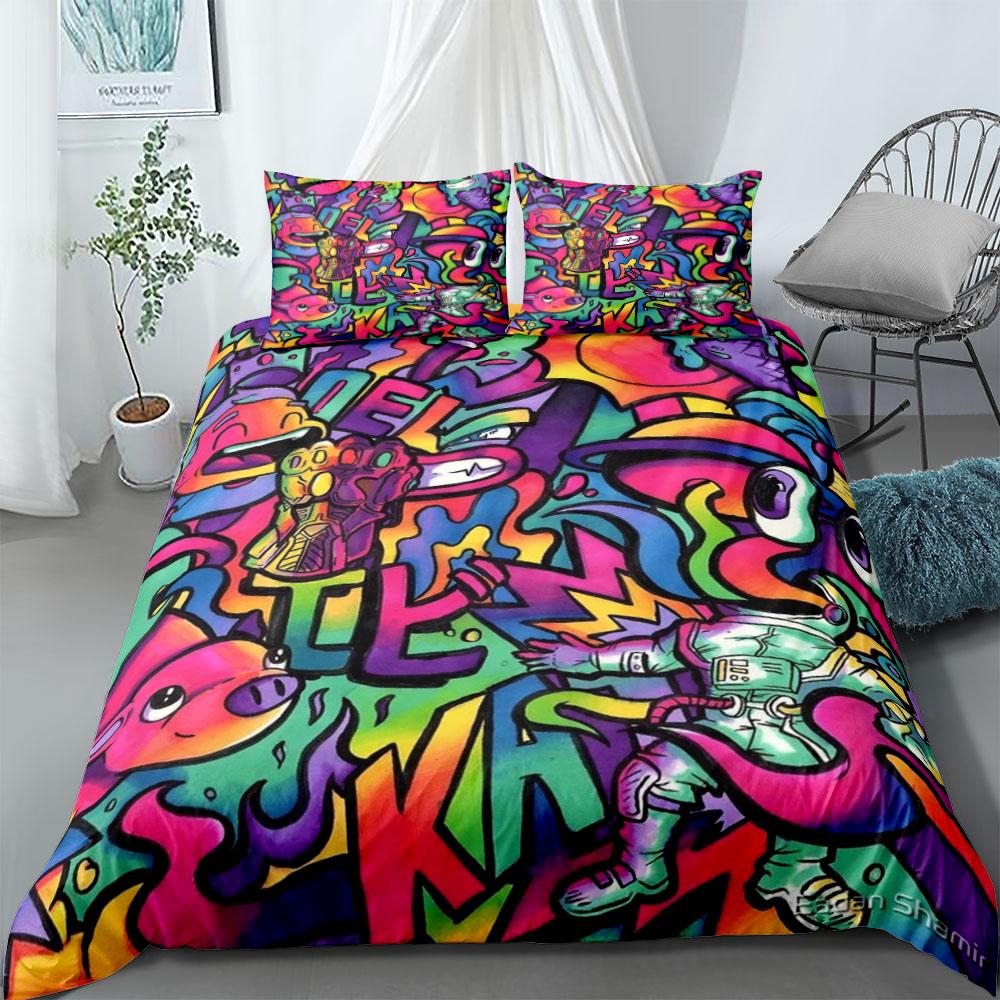 1980S Hiphop Retro Cartoon Duvet Cover Set Eu Single Double King Us Twin Full Queen Size Bedclothes