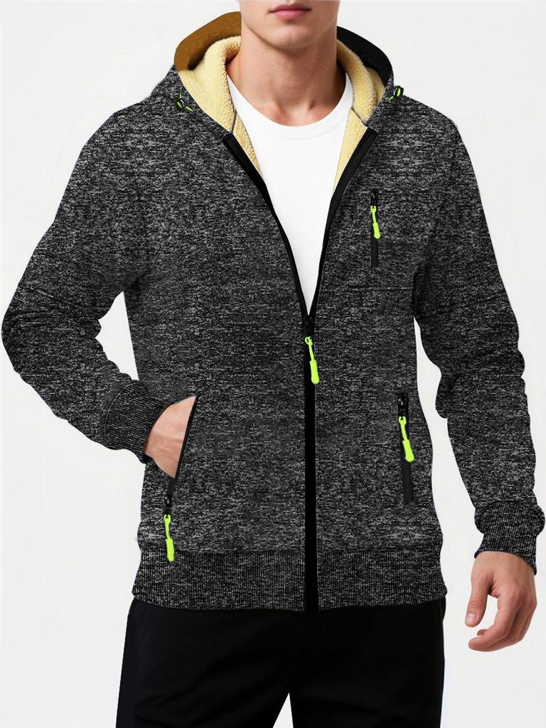 Herbst Neue Herren Freizeit Fleecegefüttert Kapuzen-Reißverschlussjacke Einfarbig Warm Sportbekleidung Herrenmode Oberbekleidung
