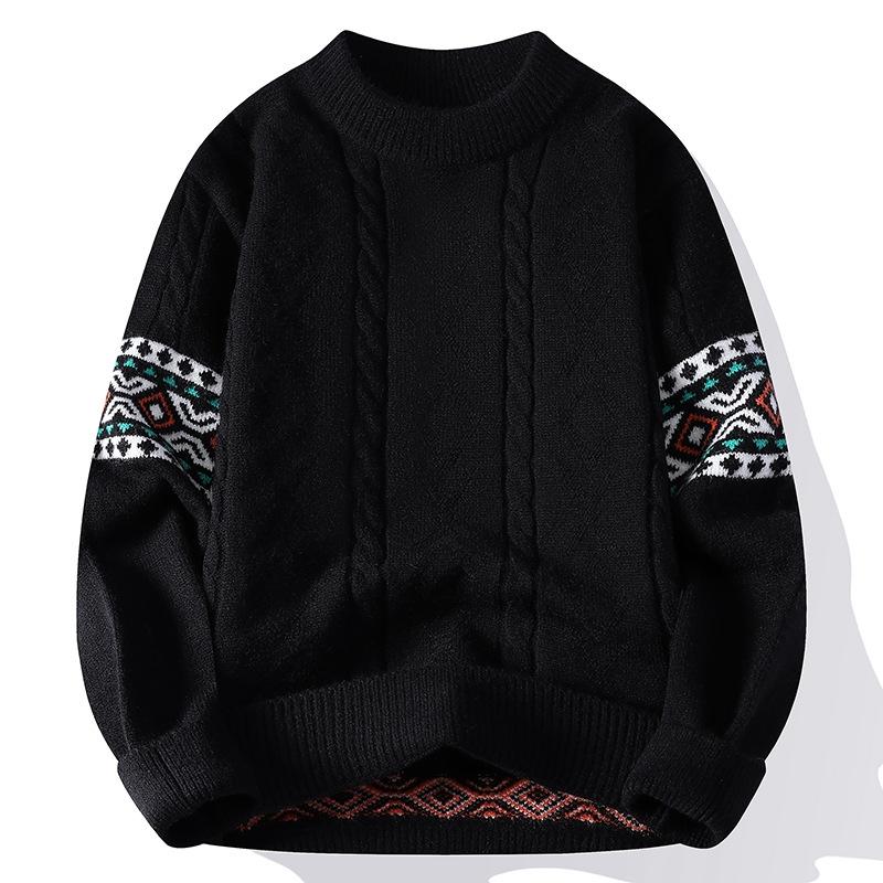 Knit Sweaters for Men Crewneck Loose Fit Lightweight Sweater Men's Casual Twist Textured Patterned Cable Knitted Pullover Sweaters for Christmas