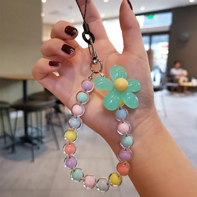 Anti-lost Lanyard Phone Key Short Wrist Pendant Colorful Macaron Round Bead Pendant Women's Hand-held Chain Mobile Phone Lanyard