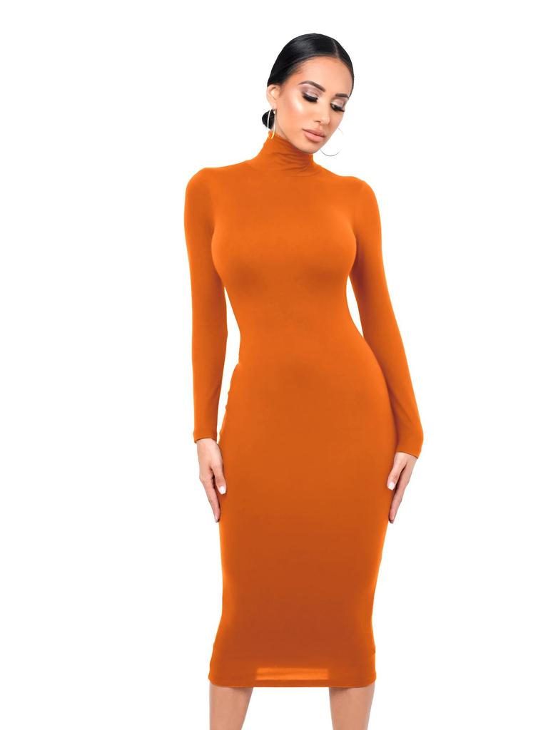 Jesienno-zimowa sukienka bodycon z polaru z wysokim dekoltem: Seksowny, Dopasowany krój