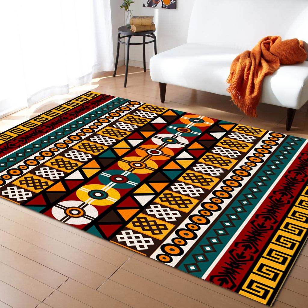 African Tambourine Geometric Lines Carpets for Living Room Anti-slip Carpet for Bedroom and Kitchen Floor Mats Home Decor Rug